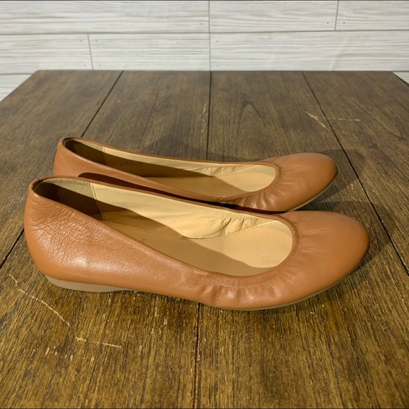 J Crew Tan Soft Leather Ballet Slip On Flats Comfort Shoes Womens Size 6.5 Italy